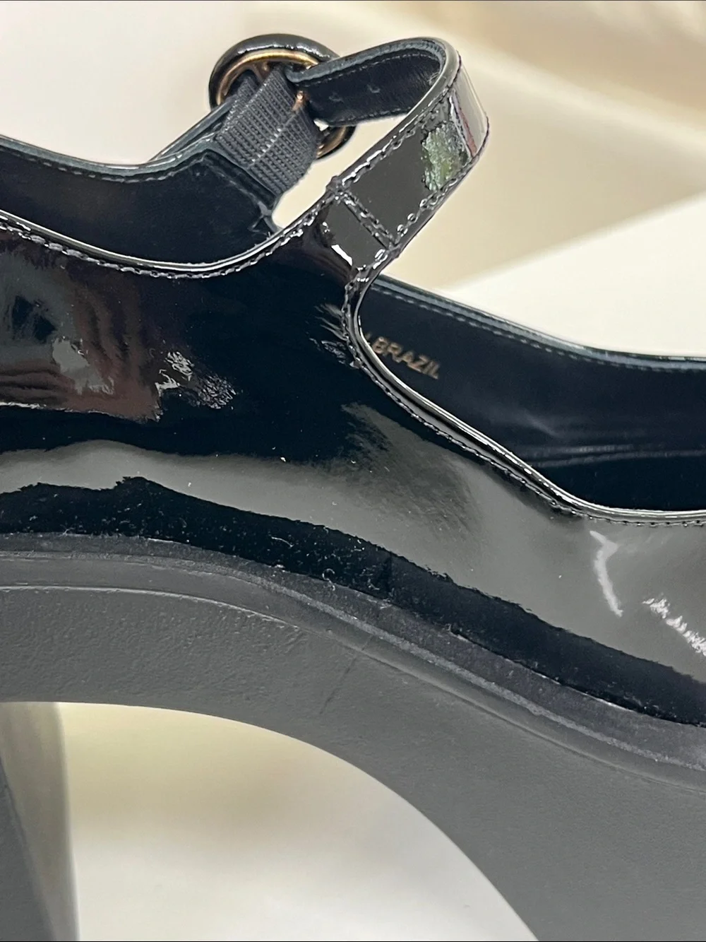 Larroude olivia black patent leather chunky platform mary jane pumps heels 8